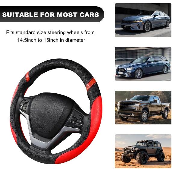 Car Steering Wheel Cover, 15 Inch Premium Leather Breathable Non-Slip Wheels Wrap, Universal Auto Comfortable Steering Wheel Protector For SUV Truck