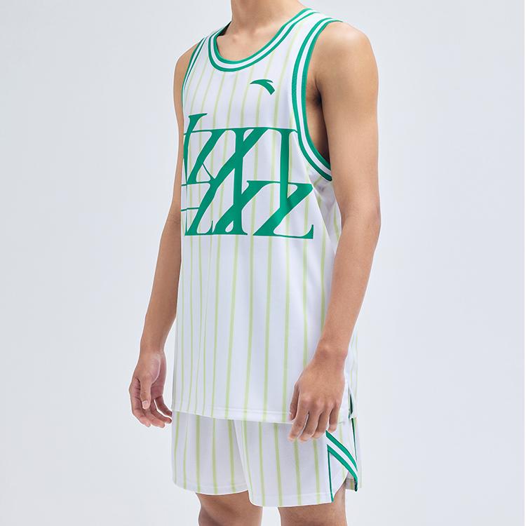 Anta Lightweight Series Logo Letter Pattern Striped Tank Top And Shorts Basketball Suit Men Sportswear White 152321205-1