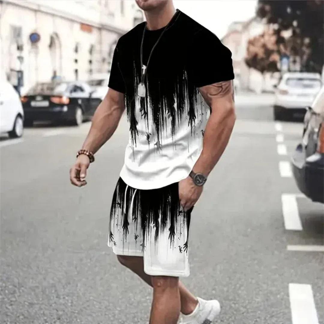 

Модный текстурный костюм с 3D принтом, мужская одежда больших размеров, шорты с короткими рукавами, мужская спортивная одежда, летний мужской повседневный костюм 6XL