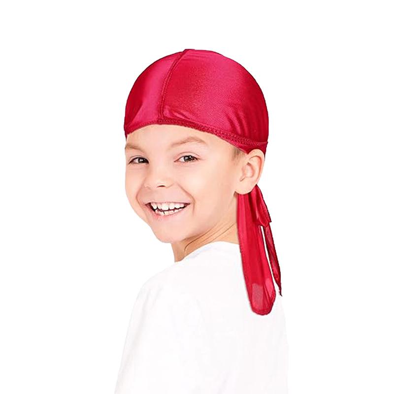 Silky Durag For Kids Boys Adult Long Tailed Pirate Hat Hip-Hop Bandanas Doo Rag Turban Waves Cap Headwear Pre-Tied Headwrap