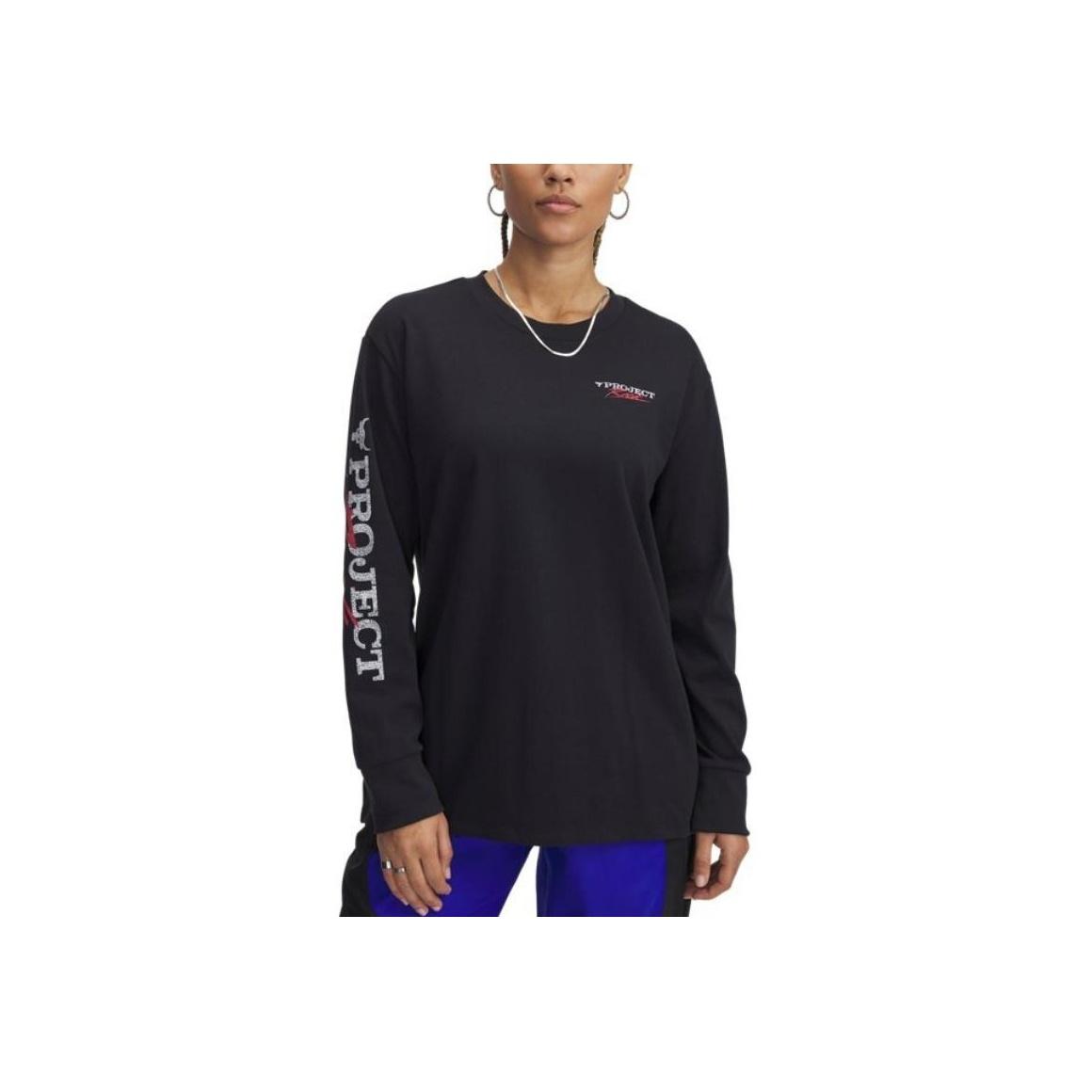 

Under Armour Project Rock Comfort Versatile Casual Long Sleeve Drop Shoulder T-Shirt Women Tops Black 1389700-001 XL