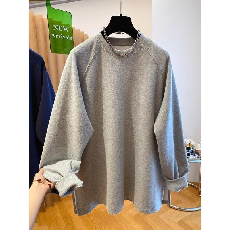 Solid Color Sweatshirt for Women Autumn and Winter Design Round Neck Loose Niche Versatile Top