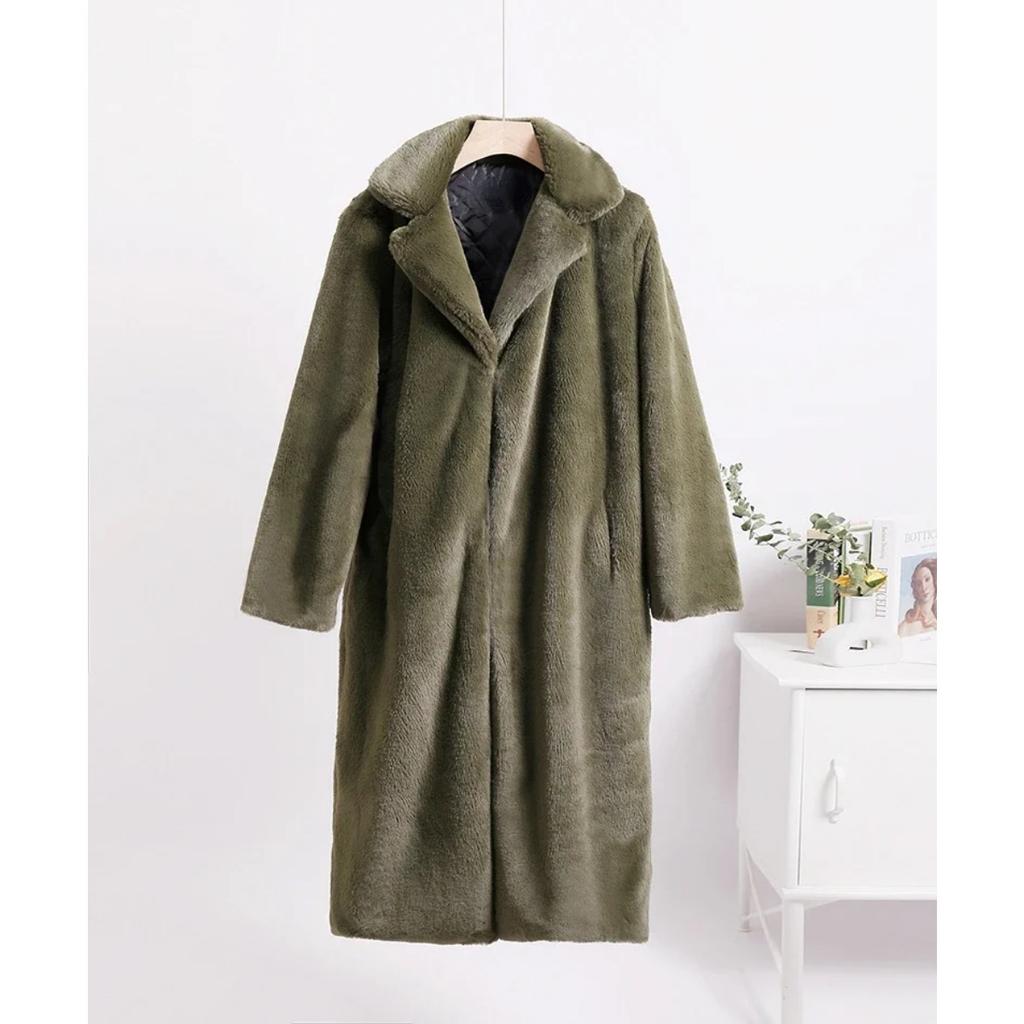 Winter Women High Quality Faux Rabbit Luxury Long Fur Coat Lapel OverCoat Thick Warm Female Plush Jacket Large Size 5XL