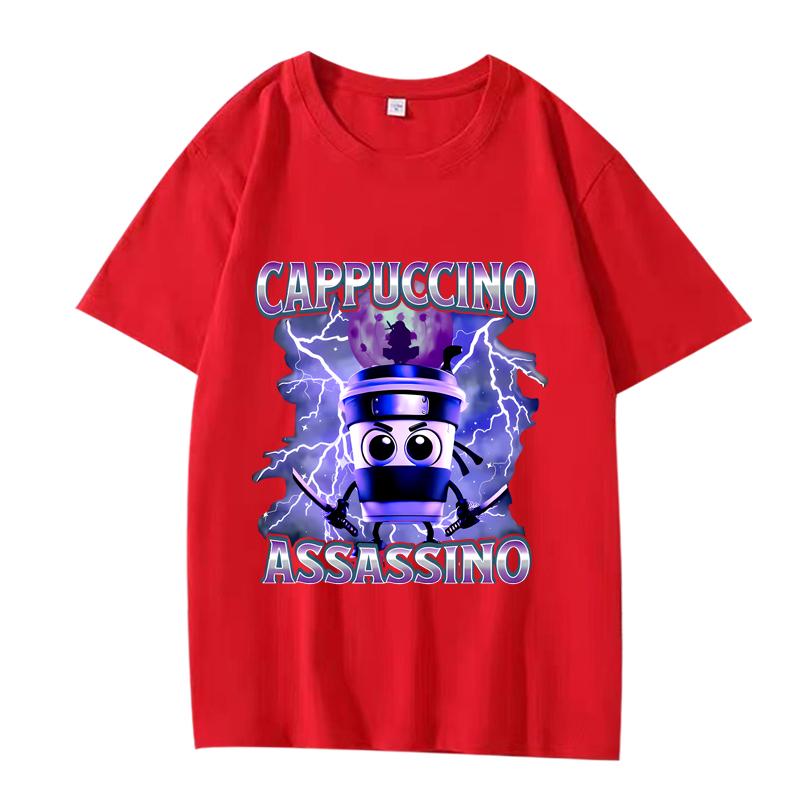 Italian Brainrot Cappuccino Assassino Funny Graphics T Shirt men women Oversized 100% Cotton short sleeve Summer top Unisex tee