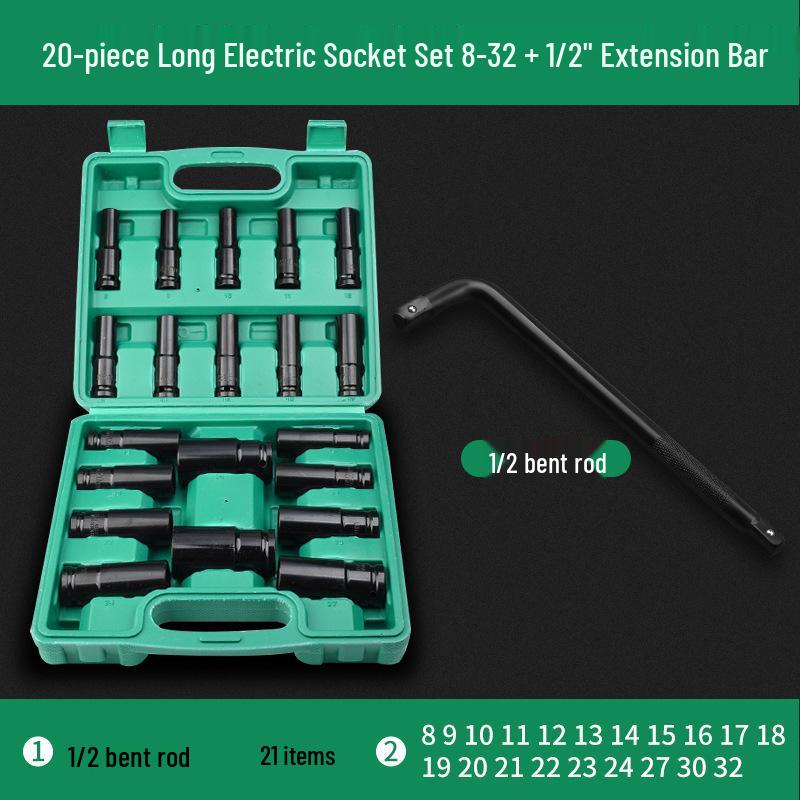 Extended Electric Hex Socket Hand Drill and Impact Wrench Tool Set