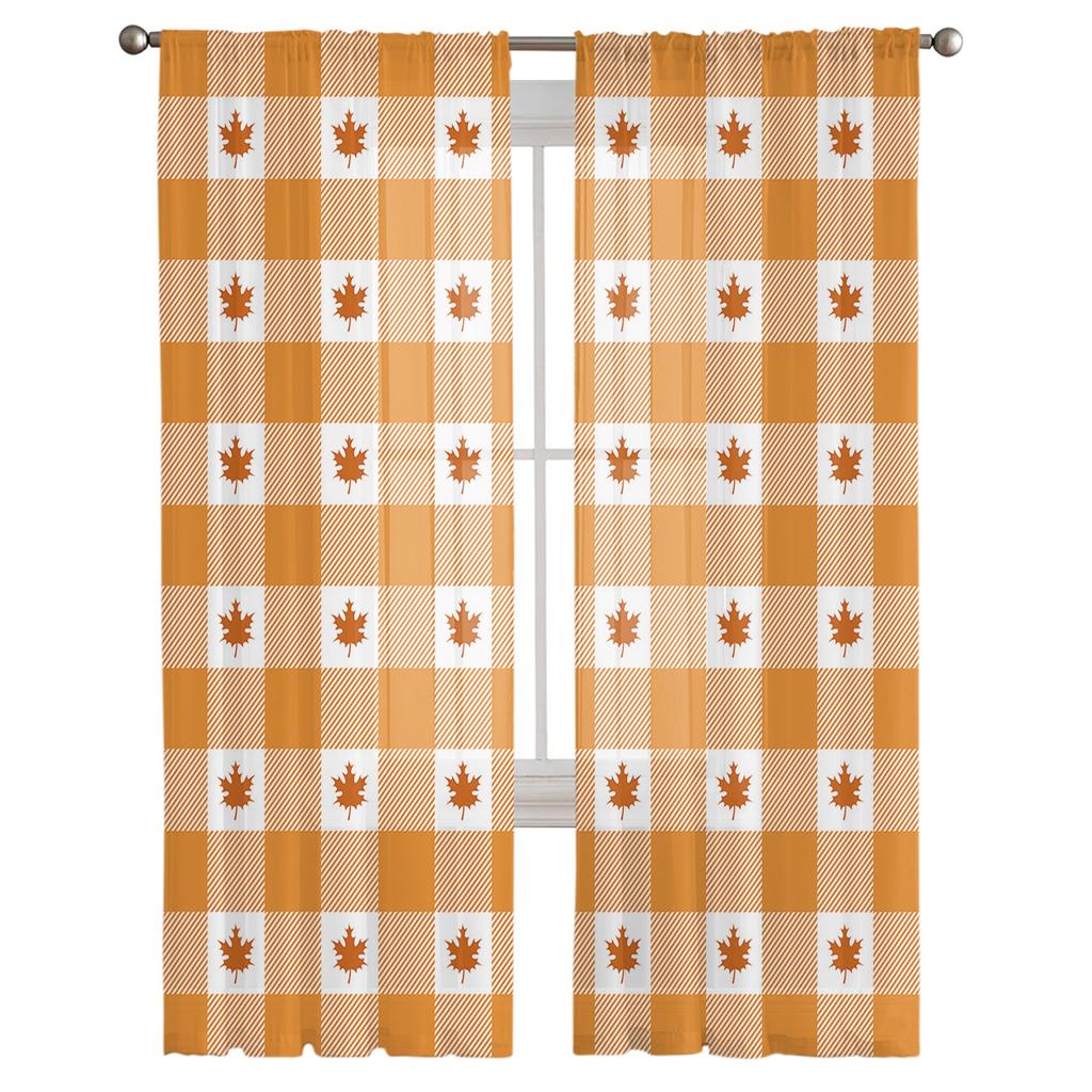 Herbst Ahornblatt Orange Gitter Tüll Vorhänge für Wohnzimmer Gardinen für Schlafzimmer Küche Fenster Vorhang