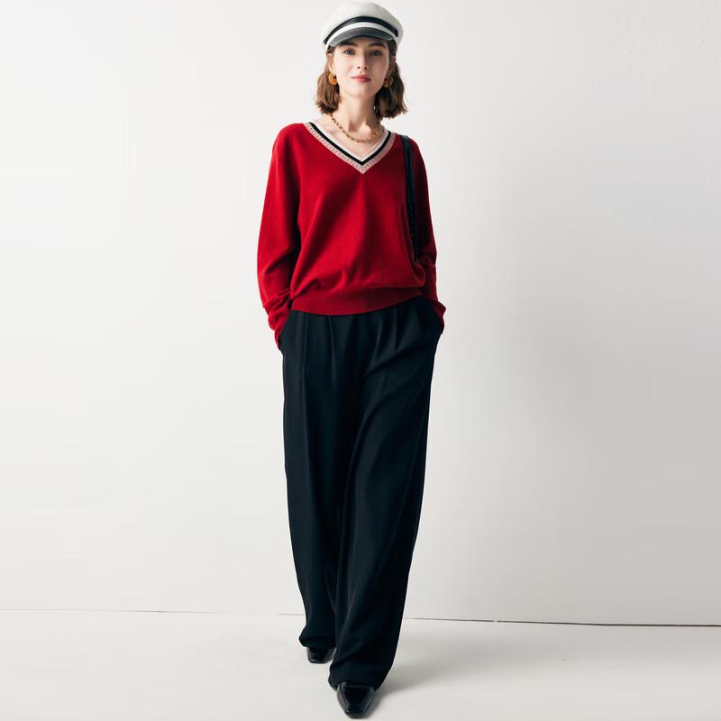 Parlo Women's V-Neck Color Block Cashmere Sweater