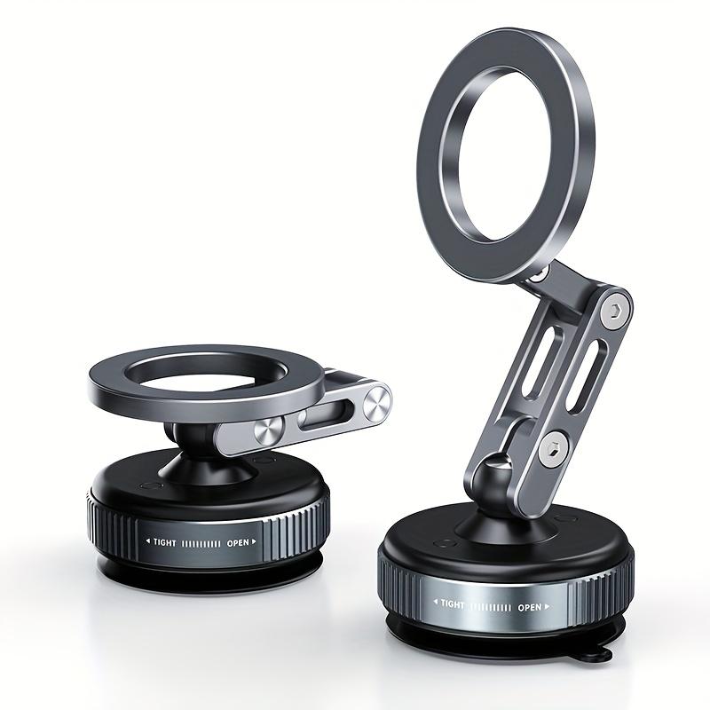 Suction Cup Phone Holder Car Vacuum Magnetic Mount 360° Metal Stand with Adjustable Directional Strong Magnetic Force Compact and Convenient Bracket