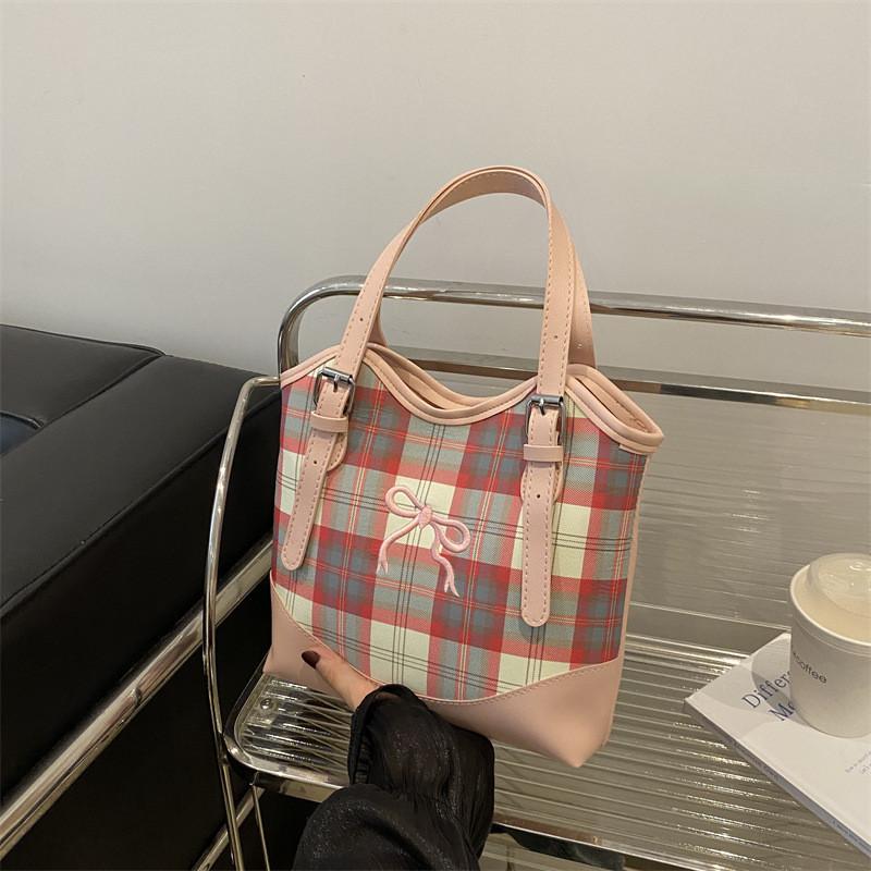 Chic Korean Style Plaid Women's Tote Bag For Summer 2024 Perfect For Everyday Use