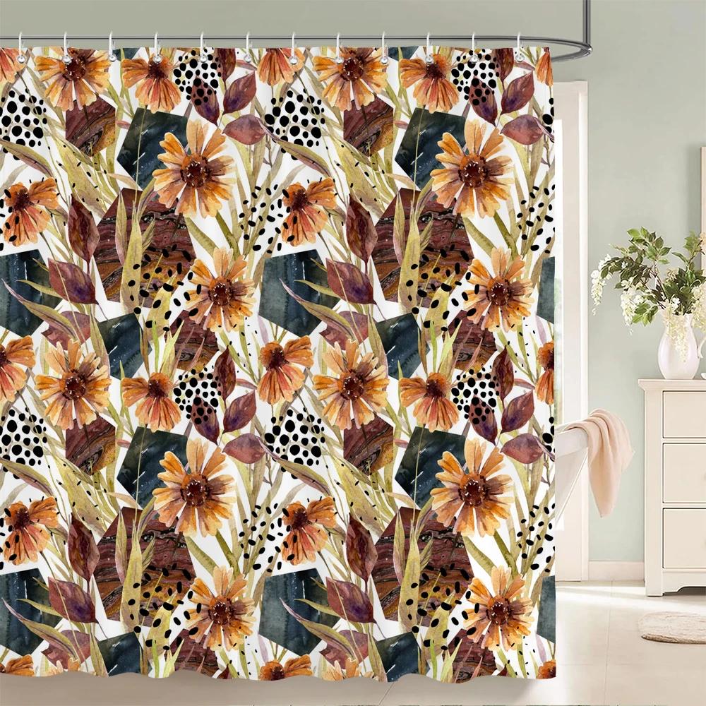 3D Printed Fabric Shower Curtains Fresh Flowers Plant Bath Screens Waterproof Bathroom Decor with 12 Hooks Shower Curtain