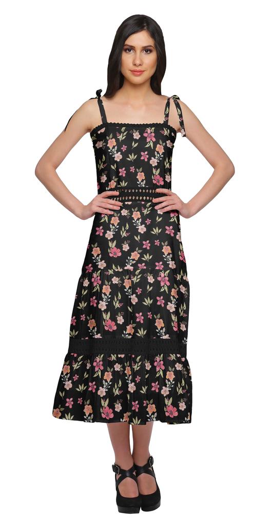 Moomaya Printed Adjustable Shoulder Strap Women Casual Sleeveless Long Dress