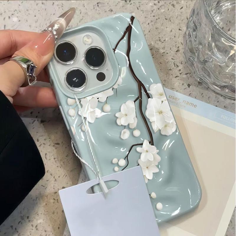 White Flower Phone Case for iPhone 17 16 Plus 15 Pro 14 13 12 11 Pro Max 17 Air 16E Pink Yellow Blue Shockproof Soft TPU Cover