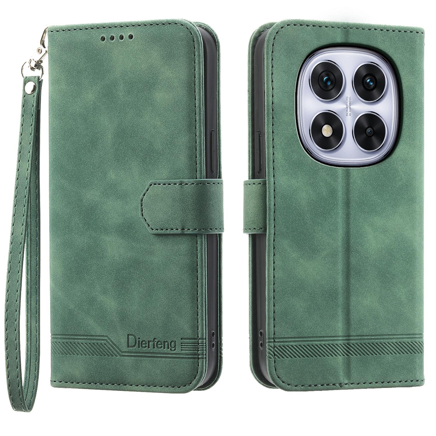 

Для Xiaomi Redmi Note 14 Pro 5G/Poco X7 5G Шкіряний чохол з лінійним тисненням Гаманець Чохол для телефону Green