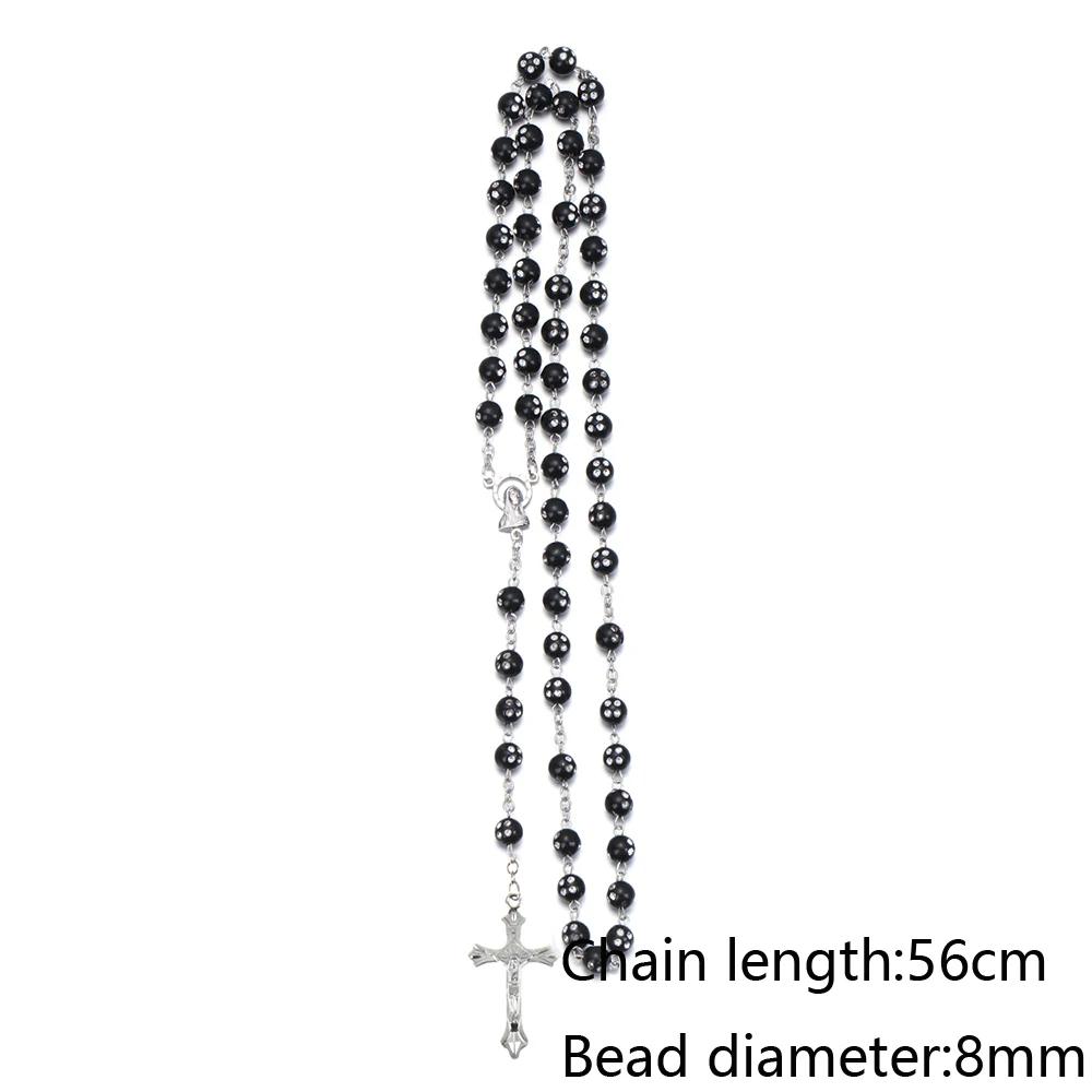New Fashion Handmade Round Glass Bead Catholic Rosary Quality Bead Cross Necklace Beads Cross Religious Pendants Necklace