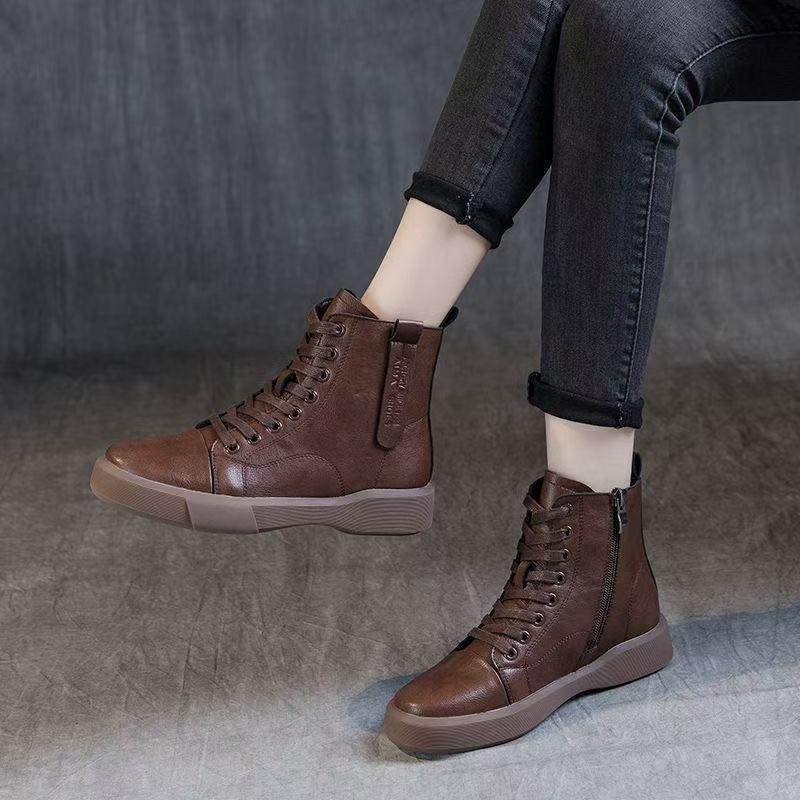 British style short boots Martin boots autumn and winter new thick-soled retro flat-bottomed velvet round head trendy cool short boots