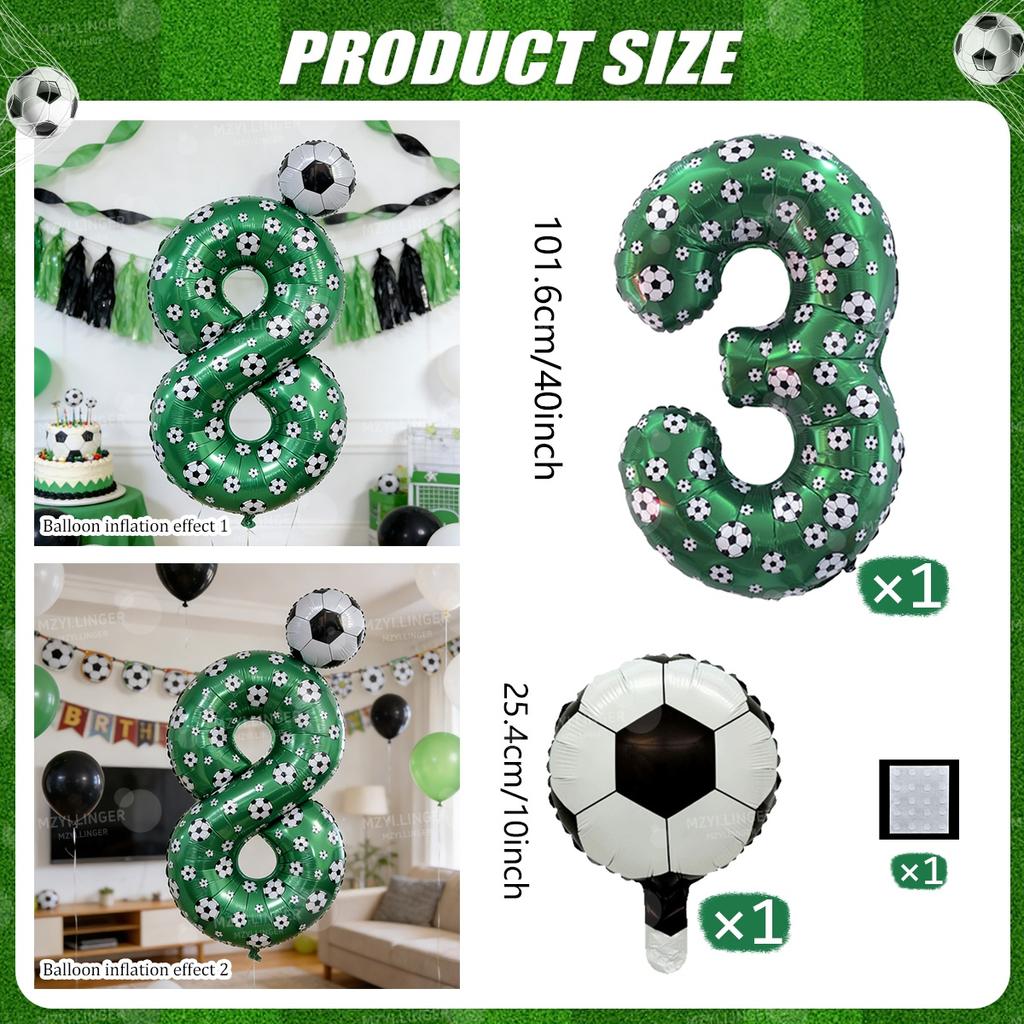 Football print number balloon set 0-9 mini football aluminum film balloons for birthday parties, anniversaries, event decoration