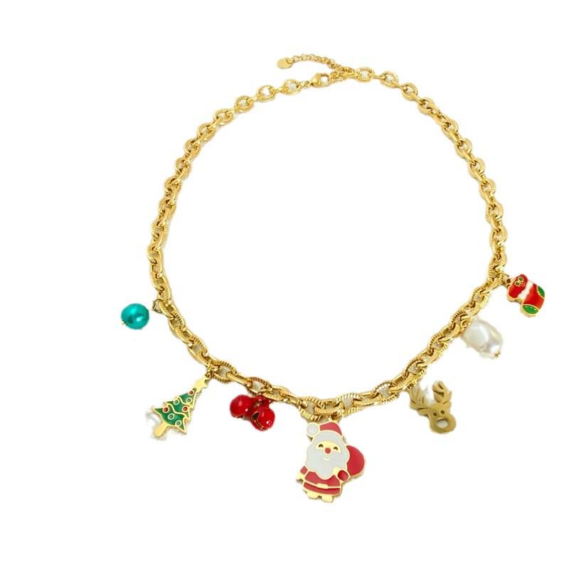 Popular Stainless Steel Christmas Jewelry Set: Sleigh & Reindeer Pendant Necklace, Bracelet, and Earrings