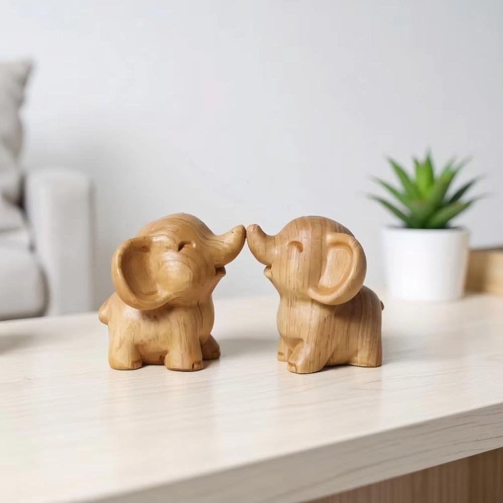 Mini Wooden Elephant Statues Intricately Carved Adorable Tabletop Ornament Desktop Decor