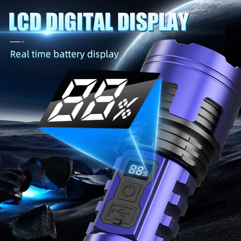 Multi functional strong light zoom flashlight, portable anti fall USB multi-mode outdoor work essential item, adventure hiking, emergency needs