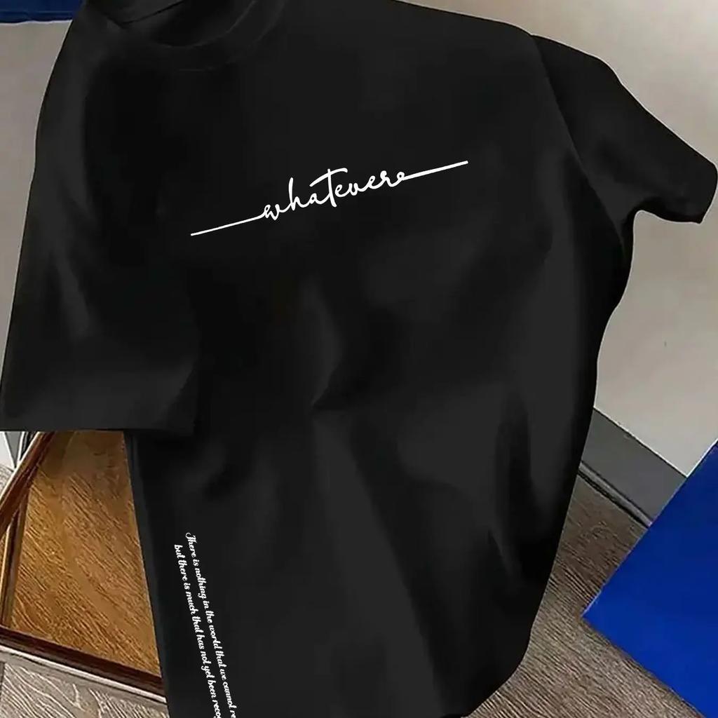 Summer men's 100 cotton fashionable loose large-sized casual sports T-shirt with simple letter print short-sleeved round neck