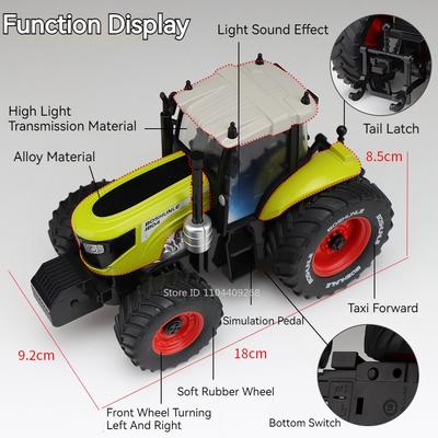 1:24 Agricultural Tractor Model Toy Car Sound Light Silding Agricultural Transport Vehicle Models Metal Diecast Gifts for Boys