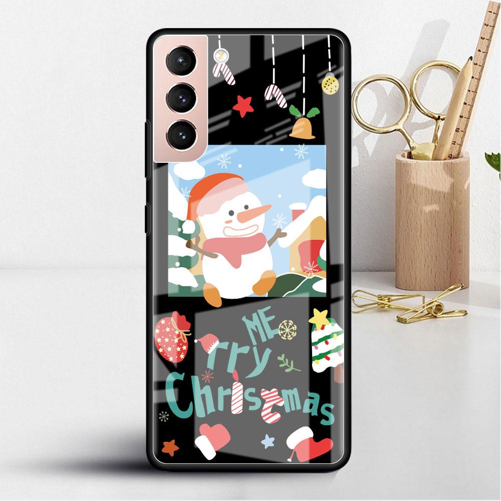 Boże Narodzenie Cartoon Snowman Szklana Etui Do Samsung Galaxy S22 S20 FE S21 Plus Telefon Pokrowiec S10 5G S9 Note 20 Ultra 10 Lite Shell