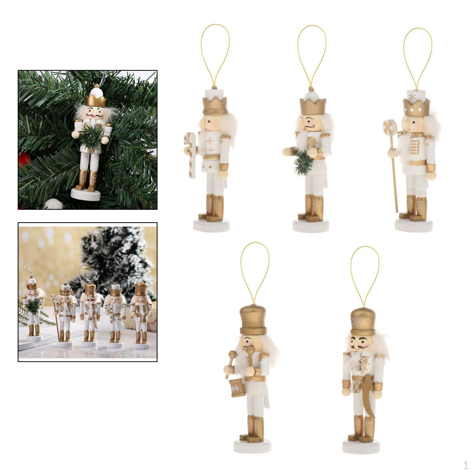 12.5CM Small Wooden Nutcracker Soldier Walnut Puppet Toy White Gold