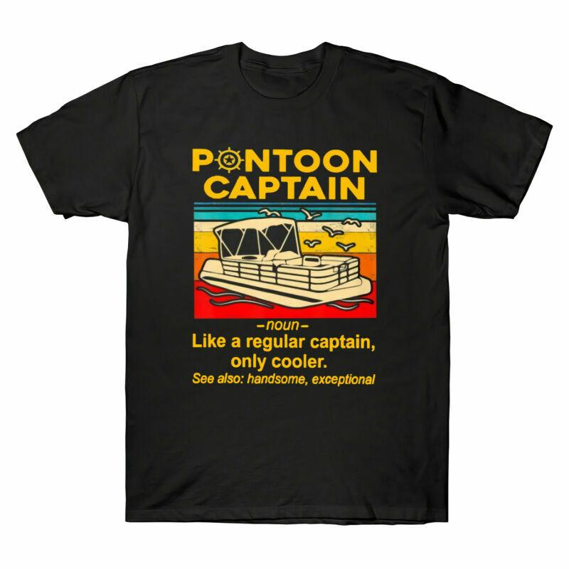 Pontoon Captain Definition Pontoon Boat Vintage Men s T-Shirt Cotton Black Tee Unisex T-Shirt L
