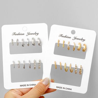 New European & American Gold C-Shaped 6-Piece Earring Set for Women