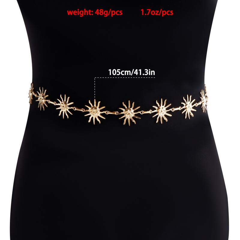 Smiley Sun Waist Chain Metal Body Jewelry Adjustable Belly Chain Dress Accessory Punk Style Layering Belly Dancer