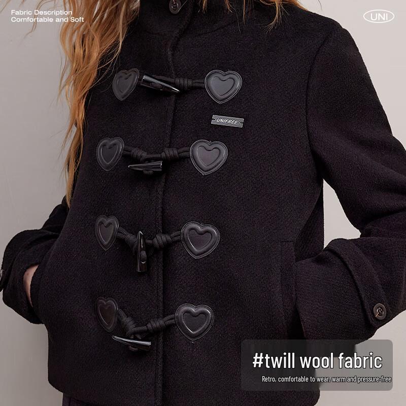 UNIFREE Women's Relaxed Fit Short Coat with Metal Accent