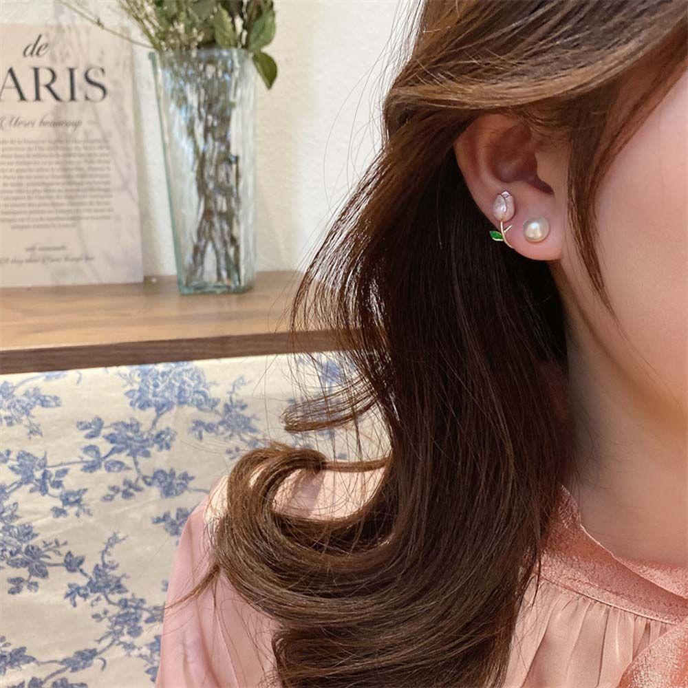 Jewelry Accessories Wedding Party Flower Ear Studs Tulip Earrings Women Pearl Studs Pearl Ear Hook