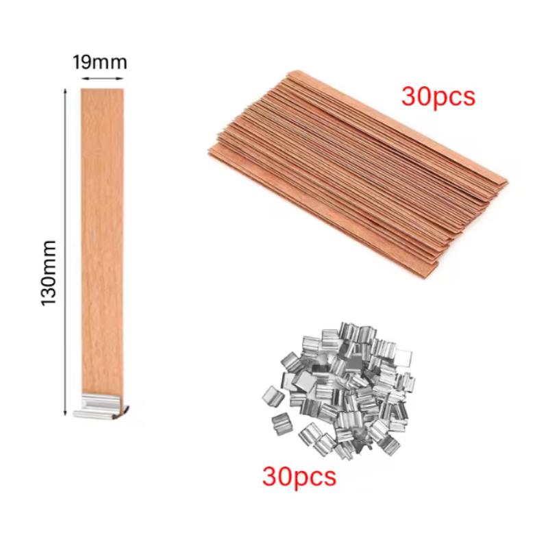 10/30pcs Wooden Candle Wick Set With Clip Base Smokeless Candle Wicks for DIY Paraffin Candle Jar Making Candle Making Supplies