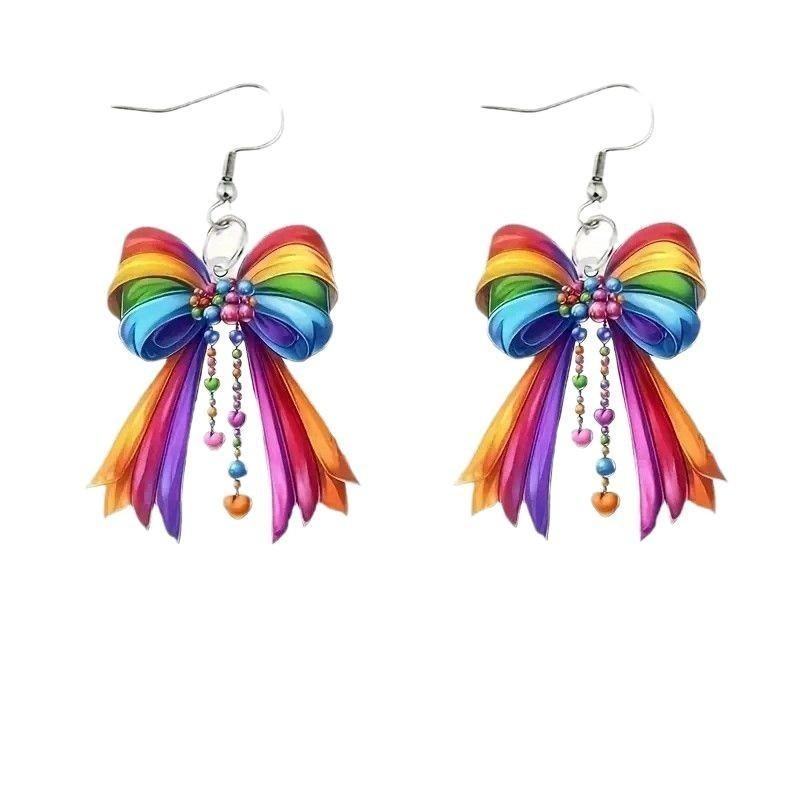 Rainbow Bow Creative Women Acrylic Earrings For Casual And Office Wearing
