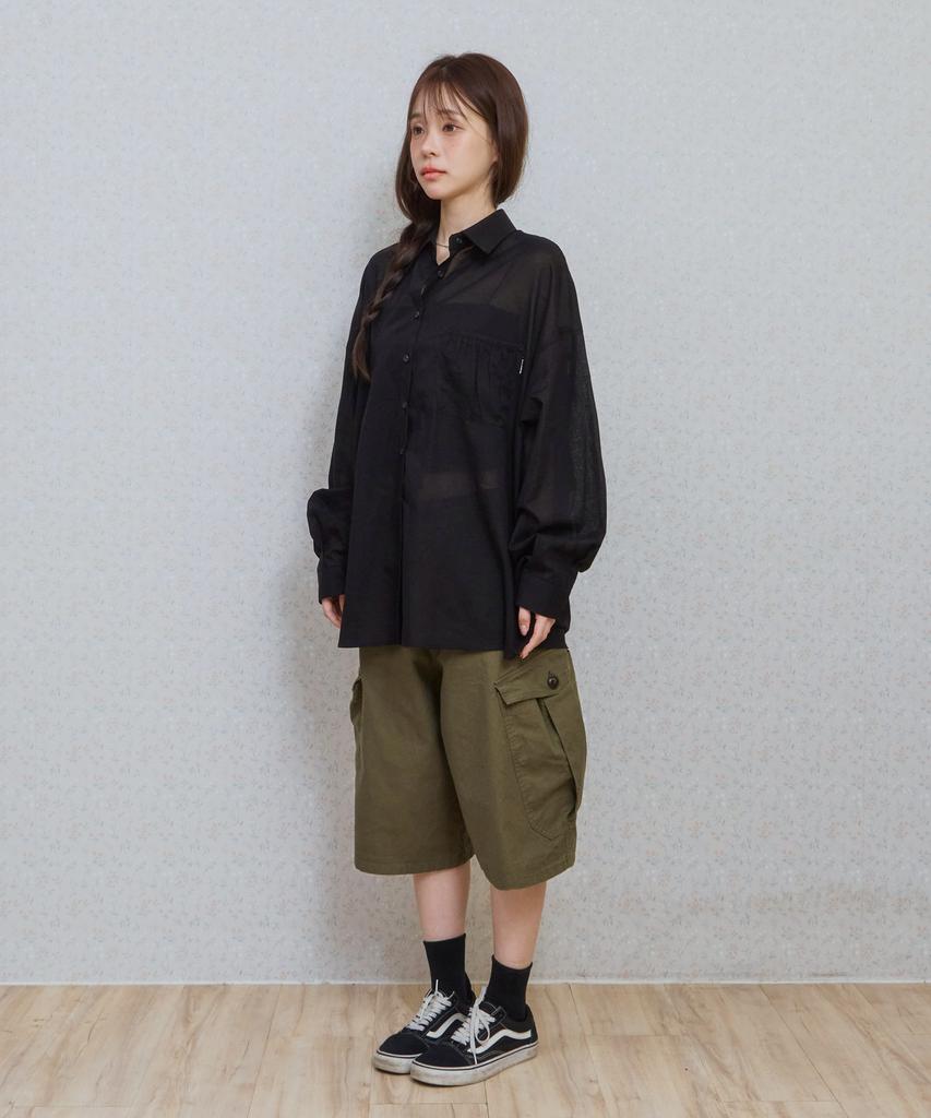 KIJIKO Ke206. Shirring Pocket Overfit Shirt Black