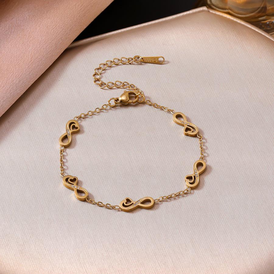 French Retro Gold Plated Stainless Steel Heart-Shaped Diamond Bracelet for Women