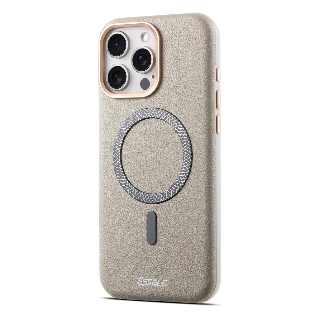 Luksusowe Biznesowe Magnetyczne Etui ze Skóry Wzór Liczi Dla iPhone 17 16 15 14 13 Pro Max 17Pro 17Air Metalowy Przycisk Obiektywu Pokrowiec Ochronny