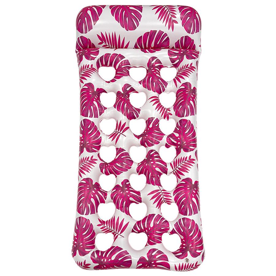 1pc Tropical Leaf Print Inflatable Pool Float Mat, Mesh Hole Water Floating Lounge Bed, for Summer Beach Party