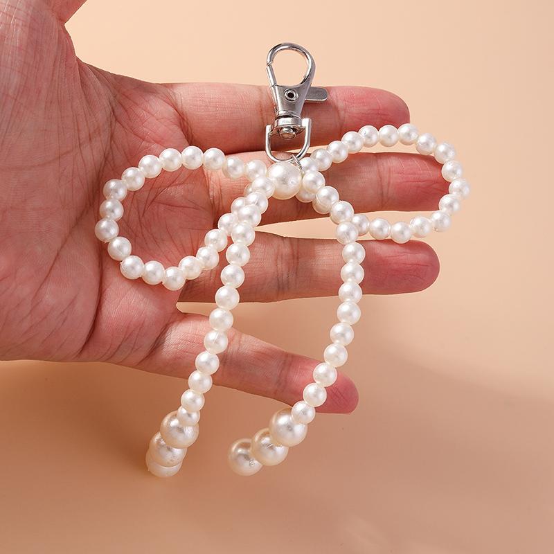 Cute Handmade Pearl Bowknot Keychain Women Girl Key Ring for Car Key Holder Handbag Accessories DIY Jewelry Gift