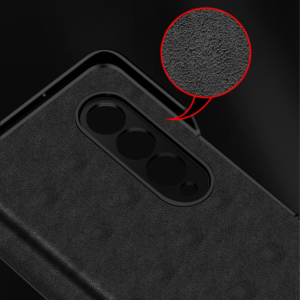 Leather Folding Case For Samsung Galaxy Z Fold 4 5g Hinge Protection Case With Magnetic Holder &Tempered Glass Slim Shockproof