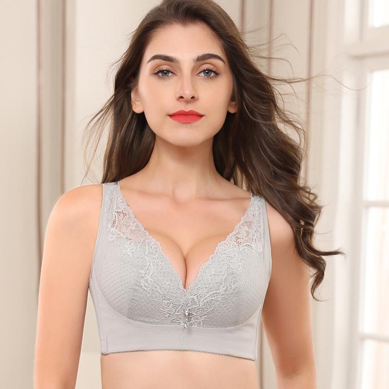 Lace Push Up Bra Women 32D Cup Plus Size Seamless Bralette Wire Free Sponge Free Thin Adjustable Bra with Wide Shoulder Strap