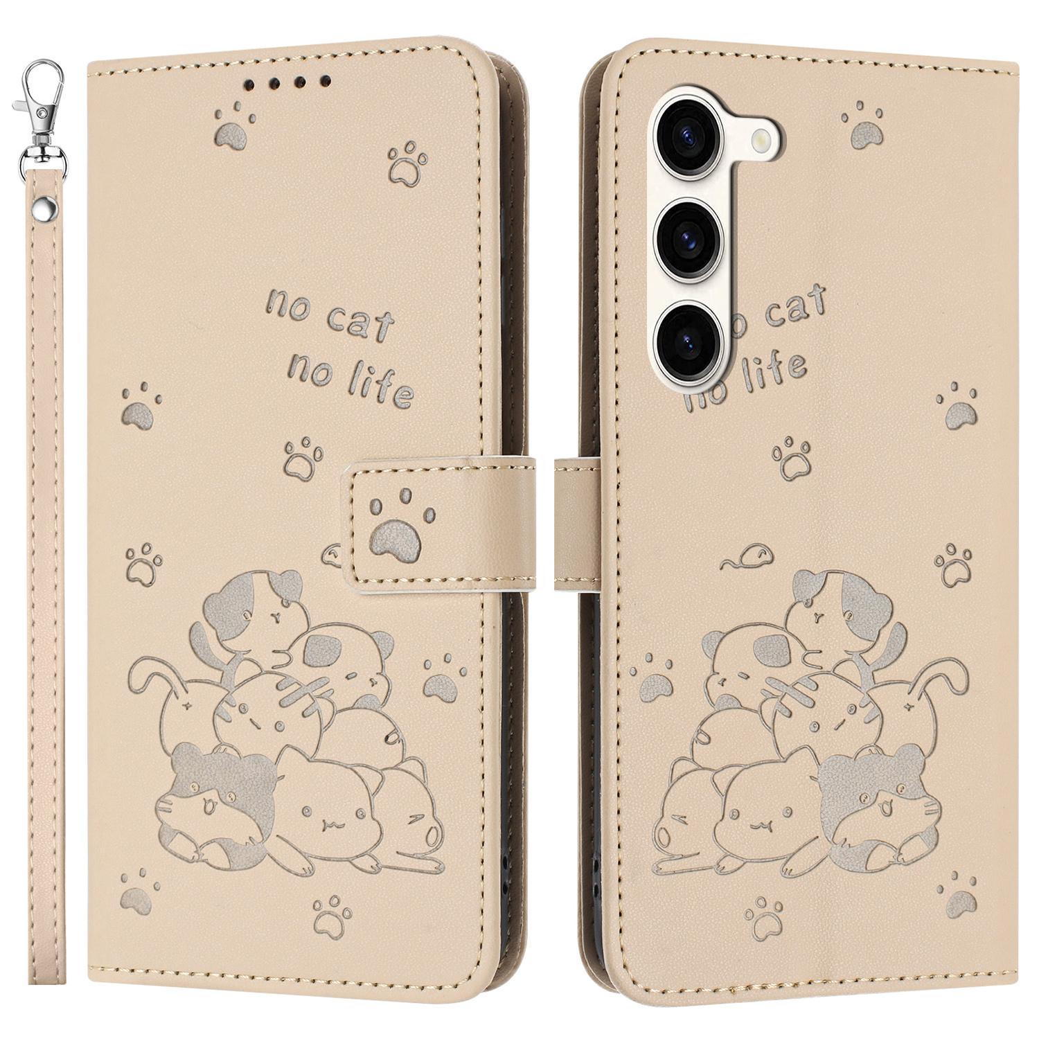 

For Samsung Galaxy S23+ Case with Strap Cats Imprint Leather Wallet Phone Cover A