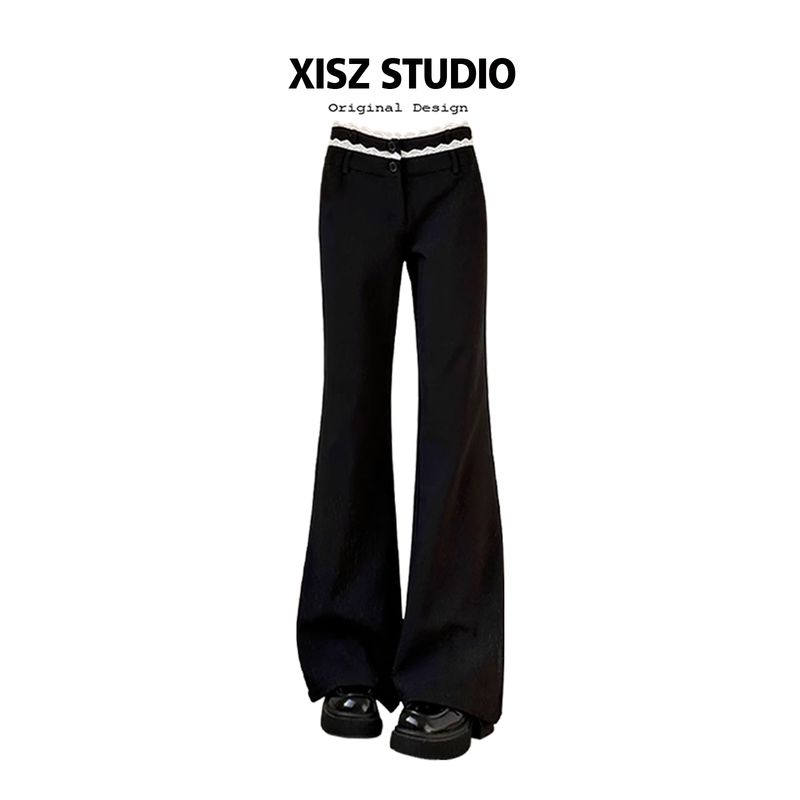 

Hot Girl Black Suit Pants for Women, Spring and Autumn High-Waisted Slimming Drapey Casual Straight-Leg Pants, Petite Wide-Leg Long Trousers Black [High Quality] S
