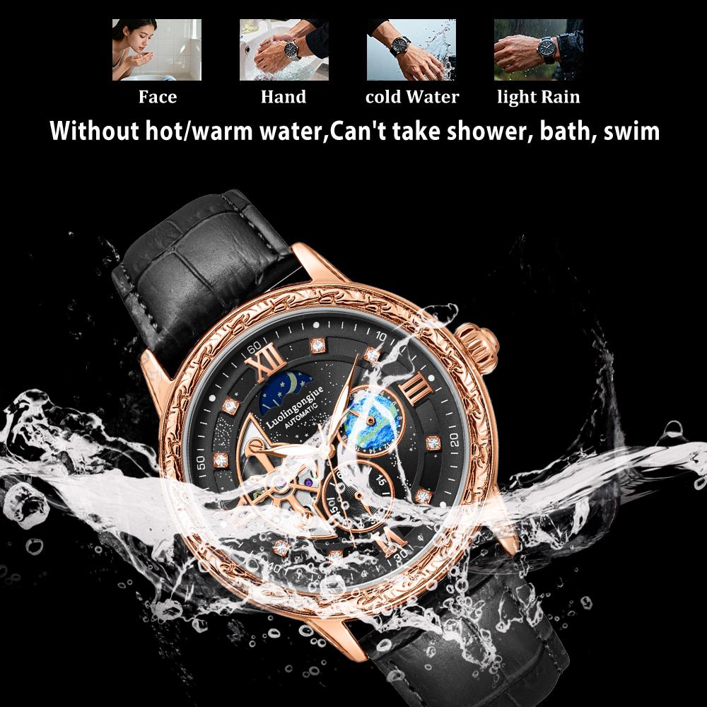 Montre Mécanique Automatique de Luxe pour Homme d'Affaires, avec un Design Squelette, Cadran Sculpté Rétro Élégant comme Cadeau Montres-Bracelets