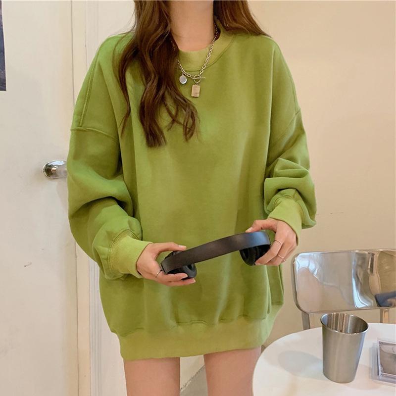Solid Color Korean Style Fleece Sweatshirt: Women's Loose Casual Autumn/Winter Top & Student Couple Outfit.
