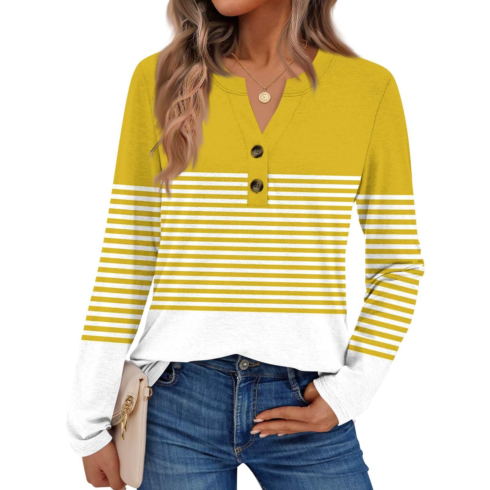 

Women s Print Long Sleeve Shirts Elegant Casual Tops Trendy Shirts Tops S жовтий