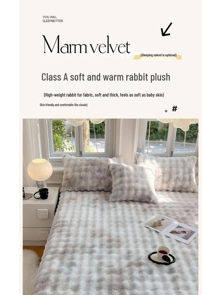 Luxurious Faux Rabbit Fur Bed Skirt & Velvet Mattress Protector