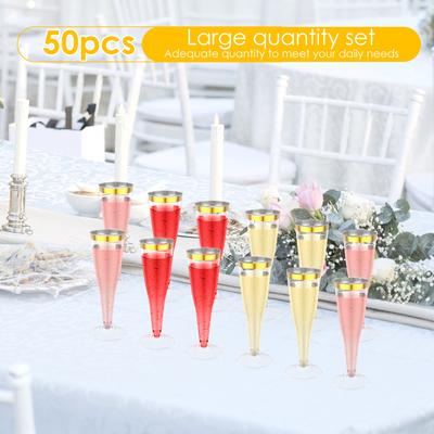50 Stück Klare Sektgläser 135ml/150ml Plastik Glitzer Champagnergläser Wiederverwendbare Stielgläser Party Weingläser für Hochzeitsfeier