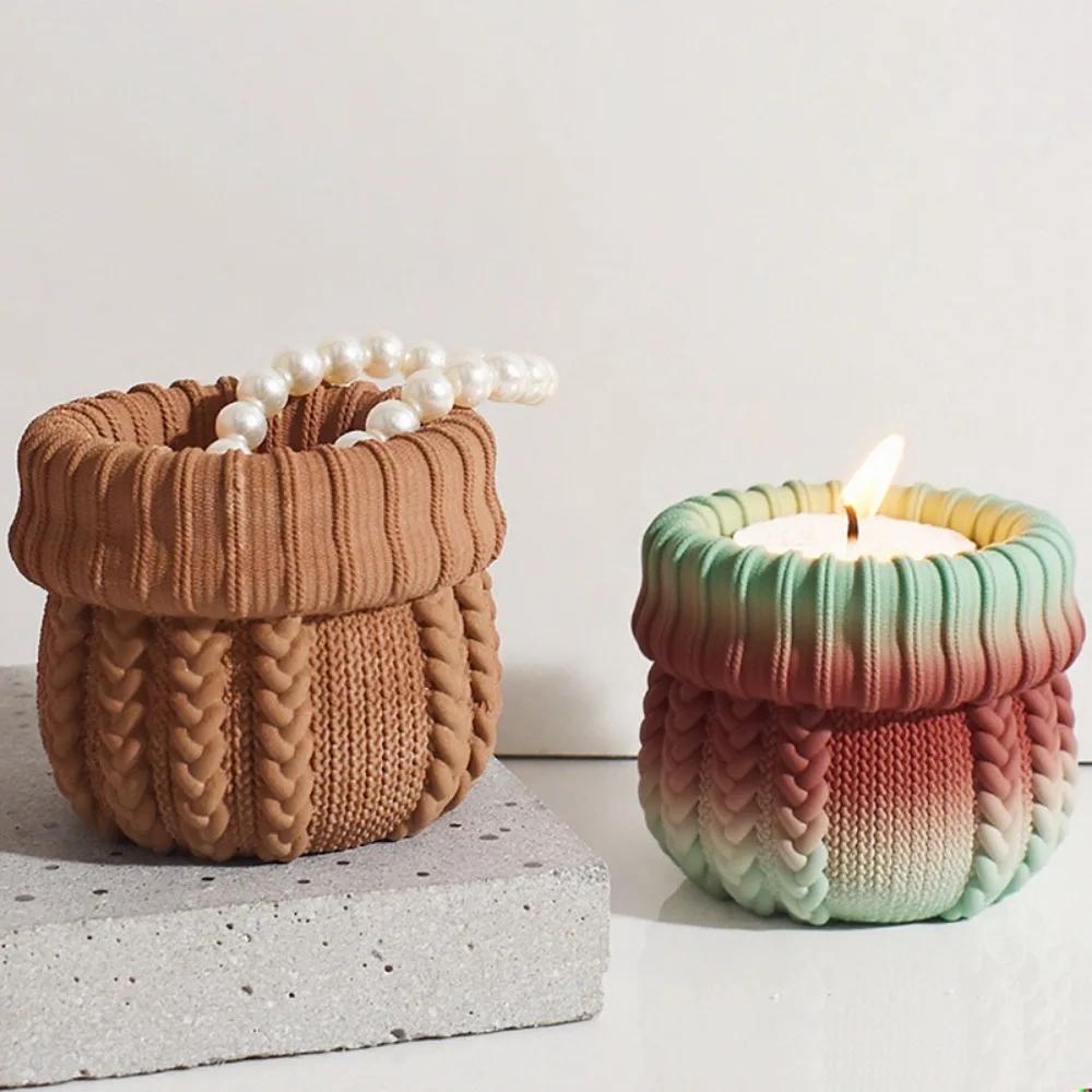 DIY Reusable Silicone Mold Knit Hat Plaster Candle Holder Create Candle Cup for Epoxy Resin Concrete Storage Containers