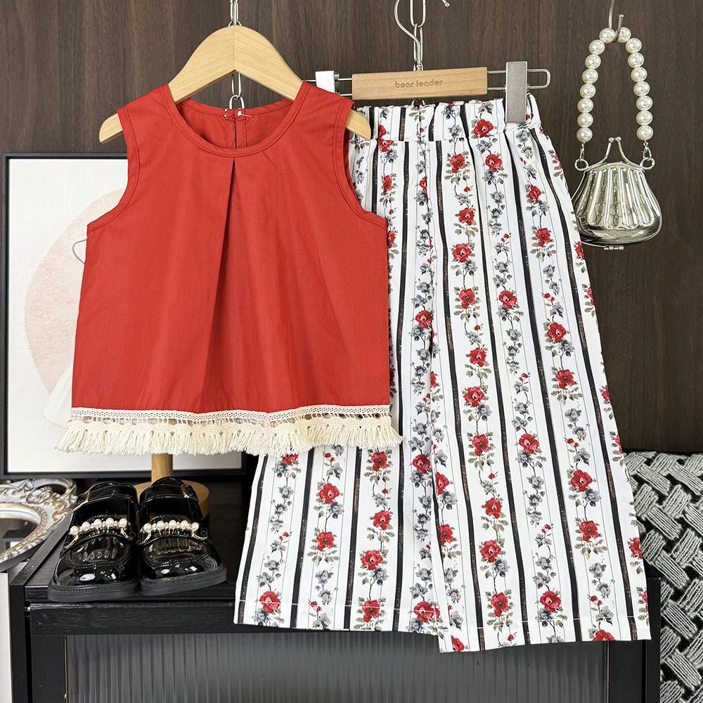 Mädchen Weiter Hosenanzug Set Sommer Neu Kinder Lässiges Sommer Outfit Koreanischer Stil Mädchen Weste Top Zweiteiliges Set